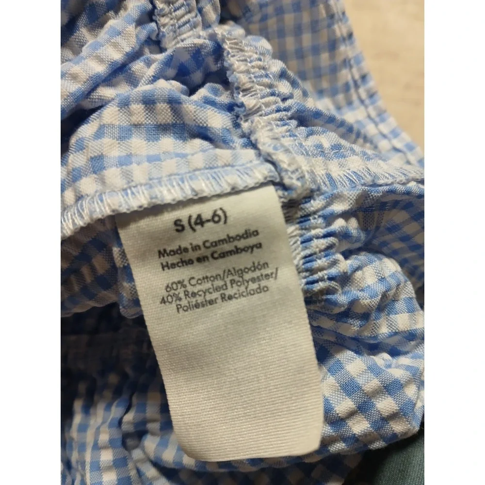 NEW No Boundaries Baby Blue Gingham Smocked Cami Crop Top Tie Front Ruffle Hem S